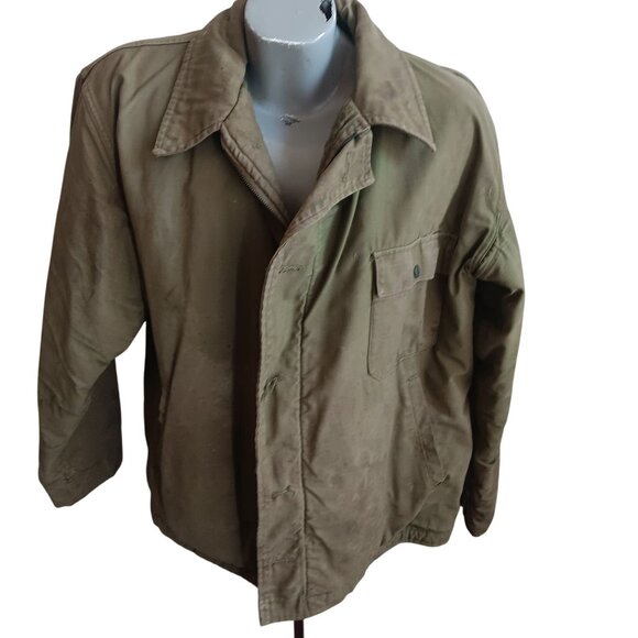 Large Vintage Men's Deck Jacket 60s 70s Vietnam A2 Navy Stenciled Distress - Picture 1 of 16